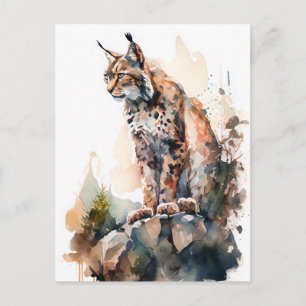 Waterverf Lynx Zittend op Rotsen Briefkaart