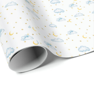 Waterverf Maan Sterren en Wolken Behang voor de Ki Cadeaupapier