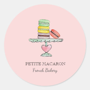 Waterverf Macarons roze bakkerij Ronde Sticker