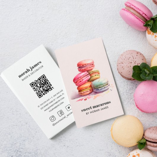 Waterverf Macarons Sweet Cake Social Icon QR CODE Visitekaartje