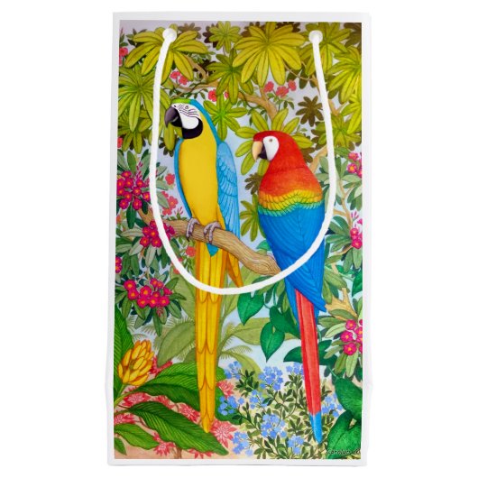 Waterverf Macaw Parrots Gift Bag Klein Cadeauzakje (Voorkant)