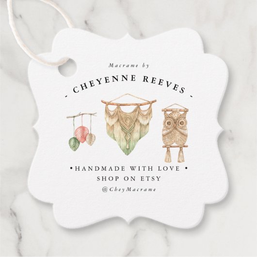 Waterverf Macramé Logo | Business Hang Label (Voorkant)