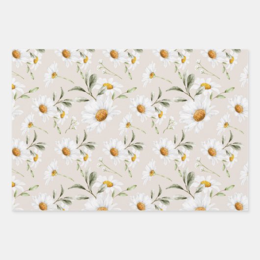 Waterverf Madeliefje Bloemen Bloemstuk Inpakpapier Vel (Voorkant)