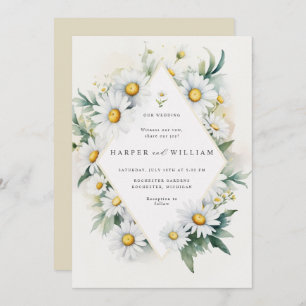 Waterverf madeliefjes diamanten bruiloft kaart