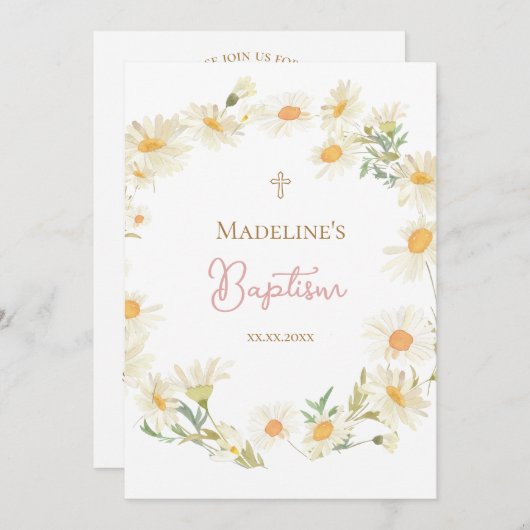 waterverf madeliefjes Doop Kaart (Voorkant / Achterkant)