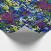 Waterverf madeliefjes en vlinders blauw cadeaupapier (Hoek)