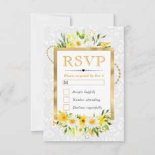 Waterverf Madeliefjes Gele Zomer Bloemen Bruiloft RSVP Kaartje