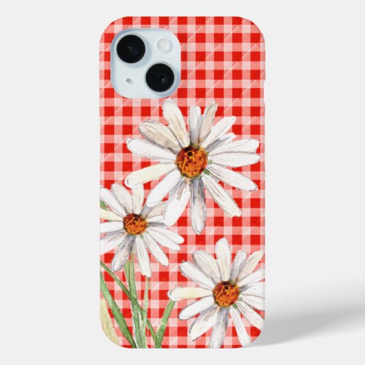 Waterverf madeliefjes op gingham Case-Mate iPhone case (Achterkant)