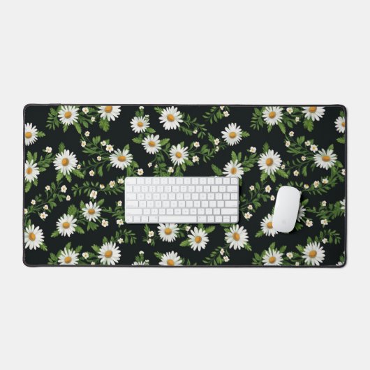 Waterverf madeliefjes op zwart bureaumat (Keyboard & Muis)