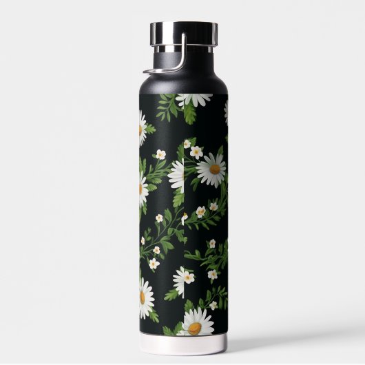 Waterverf madeliefjes op zwart waterfles (Rechts)