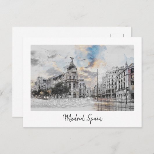 Waterverf Madrid Briefkaart – Schilderachtig skyli (Voorkant / Achterkant)