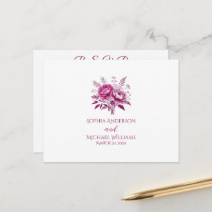 Waterverf Magenta Pioen-RSVP-Bruiloft- Briefkaart