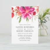 Waterverf Magenta Roze Bloemen Botanische bruiloft Kaart (Staand voorkant)