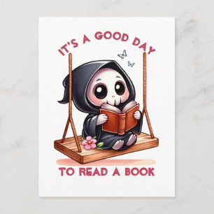 Waterverf Magere Hein Boekenliefhebber Briefkaart