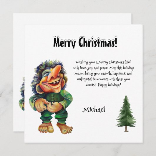 Waterverf Magical Funny Whimsical Troll Feestdagenkaart (Voorkant / Achterkant)