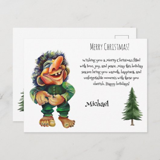 Waterverf Magical Funny Whimsical Troll Feestdagenkaart (Voorkant / Achterkant)