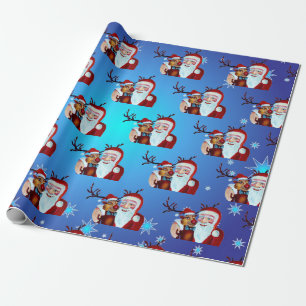 Waterverf Magical Santa Claus Smiling Rudolph Cadeaupapier