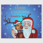 Waterverf Magical Santa Claus Smiling Rudolph Cadeaupapier (Vlak)