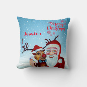 Waterverf Magical Santa Claus Smiling Rudolph Kussen