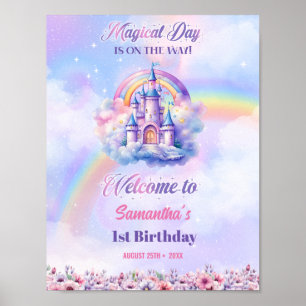 Waterverf magische eenhoorn pastel regenboog verja poster