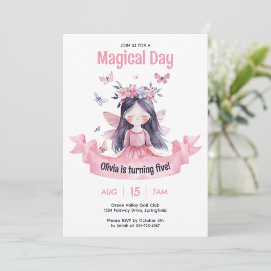 Waterverf Magische Fee Prinses Verjaardagsfeestje Kaart (Staand voorkant)