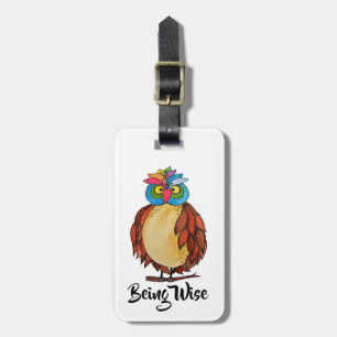 Waterverf Magische Owl met regenboogveren Bagagelabel