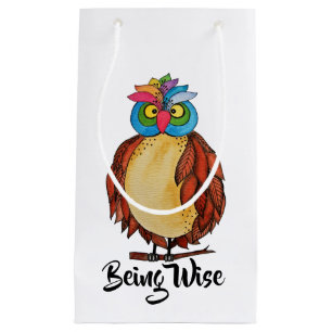 Waterverf Magische Owl met regenboogveren Klein Cadeauzakje
