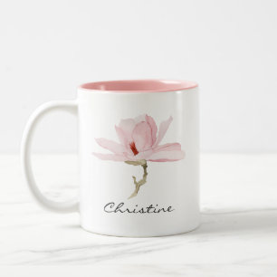 Waterverf Magnolia Blossom met Jouw naam Tweekleurige Koffiemok