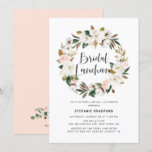Waterverf Magnolia Cotton Wreator Bridal Luncheon Kaart
