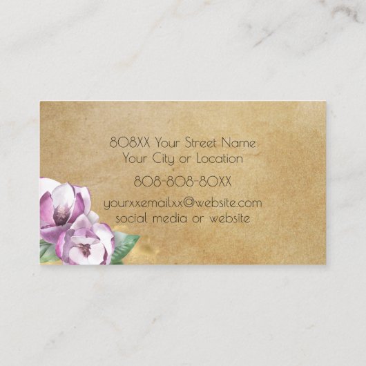 Waterverf Magnolia en Gold op bijtende perkament Visitekaartje (Achterkant)