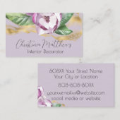 Waterverf Magnolia en Gold op Paars Visitekaartje (Voorkant / Achterkant)