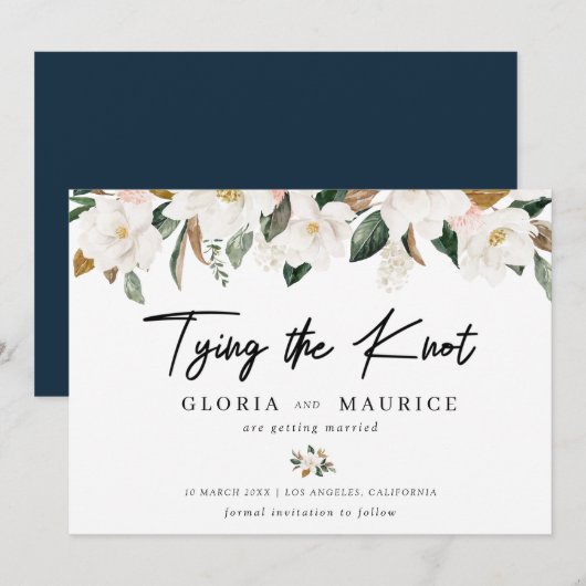 waterverf Magnolia floral Save the Date (Voorkant / Achterkant)
