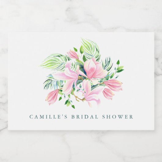 Waterverf Magnolia Flower in roze Personalized Sparkling Wijnetiket (Enkel label)