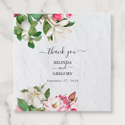 Waterverf Magnolia Flowers Wedding Bedankjes Labels (Voorkant)