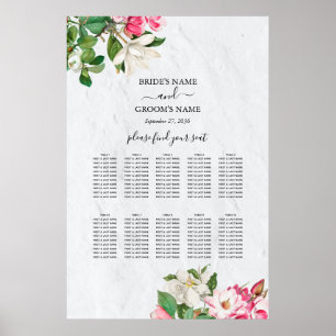 Waterverf Magnolia Flowers Wedding Seating Chart Poster