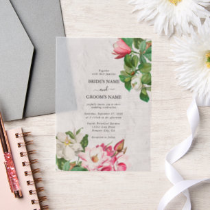 Waterverf Magnolia Flowers Wedding Vellum Uitnodigingen