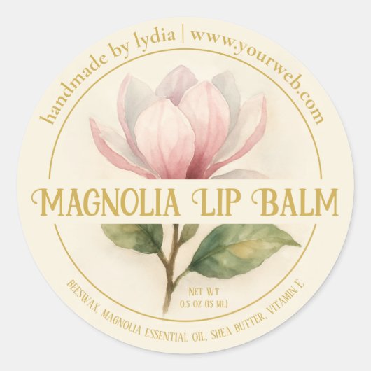 Waterverf Magnolia Lip Balm Label Sticker (Voorkant)