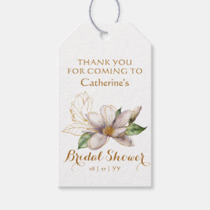 Waterverf Magnolia Paarse Bloemachtige Bruidsdouch Cadeaulabel