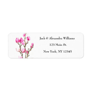 Waterverf Magnolia Pink Floral Return Address Etiket