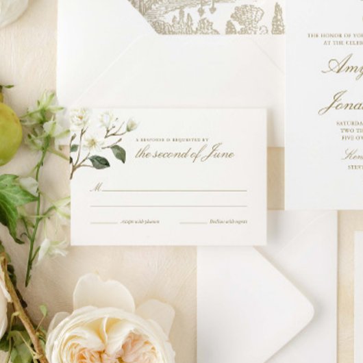 Waterverf Magnolia Wedding Crest Response Kaart