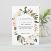 Waterverf Magnolia Wedding Invitation Kaart (Staand voorkant)