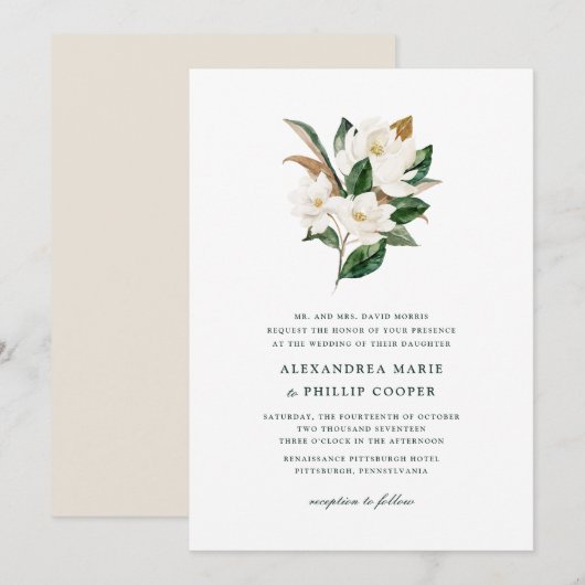 Waterverf Magnolia Wedding Invitation Kaart (Voorkant / Achterkant)