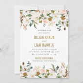 Waterverf Magnolia Wedding Invitation Monogram Kaart (Voorkant)