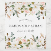 Waterverf Magnolias | Aangepaste bruiloft Wijn Etiket (Enkel label)