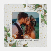 Waterverf Magnolias Couple's Wedding Dated Glas Ornament (Achterkant)