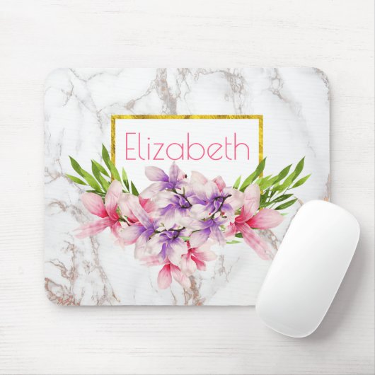 Waterverf Magnolias, Faux Marble Texture Custom Muismat (Met muis)