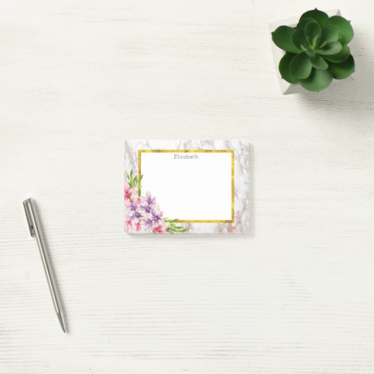 Waterverf Magnolias, Faux Marble Texture Custom Post-it® Notes (Kantoor)