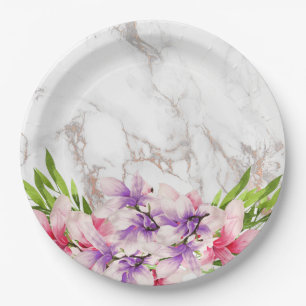 Waterverf Magnolias, Faux Marble Texture Papieren Bordje