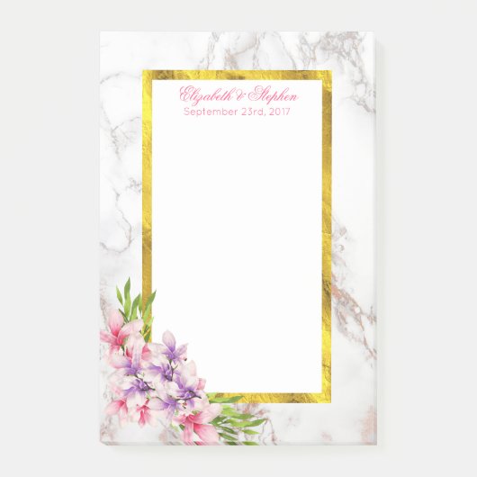 Waterverf Magnolias, Faux Marble Texture Wedding Post-it® Notes (Voorkant)