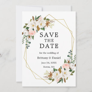 Waterverf Magnolias Pink Roses Gold Save The Date